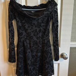 Black velvet cut out prom dress; wear off shoulder 
Long sleeves NWOT